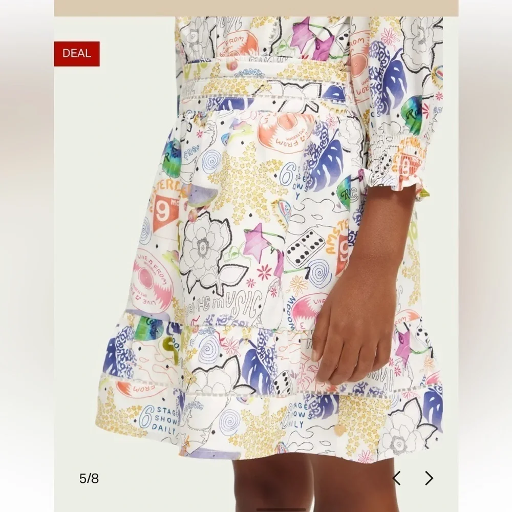 Scotch & Soda Girls Printed Mini Skirt Size 12 White Multicolor Pull On